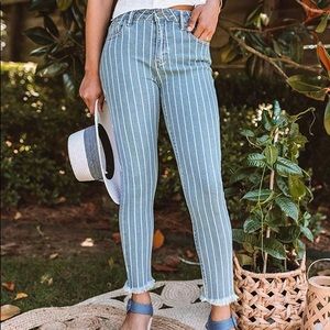 High waisted striped jeans